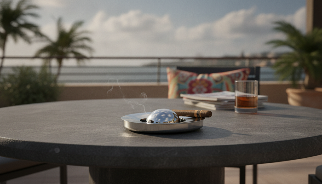 Modern Lidded Stainless Steel Ashtray for Windy Patios