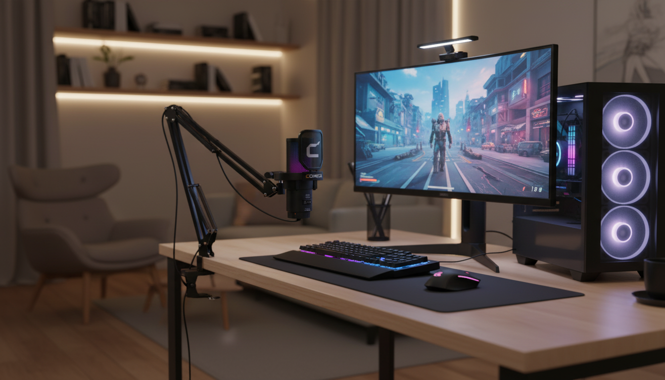 Wireless RGB USB Gaming Mic: Noise Cancel + Boom Arm
